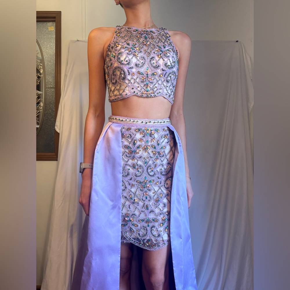 Tony Bowls Lilac Embellished Two-Piece Prom Dress